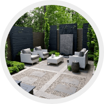 Stone patio with modern furniture and design
